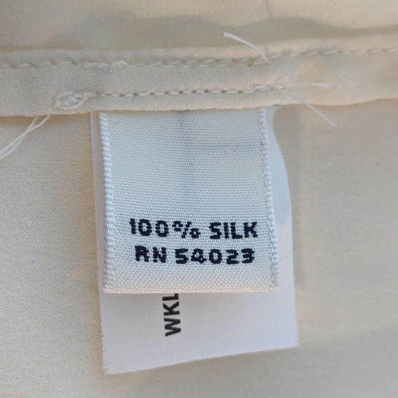 Raw Hem Satin Button Up Top Blouse Black Ivory - Picture 4 of 4